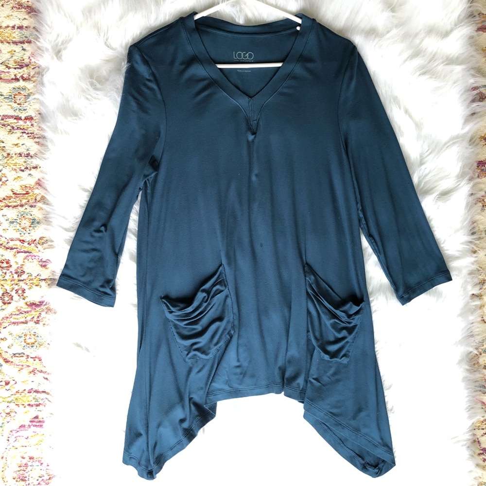 LOGO by Lori Goldstein V-Neck Top Tunic Sweater